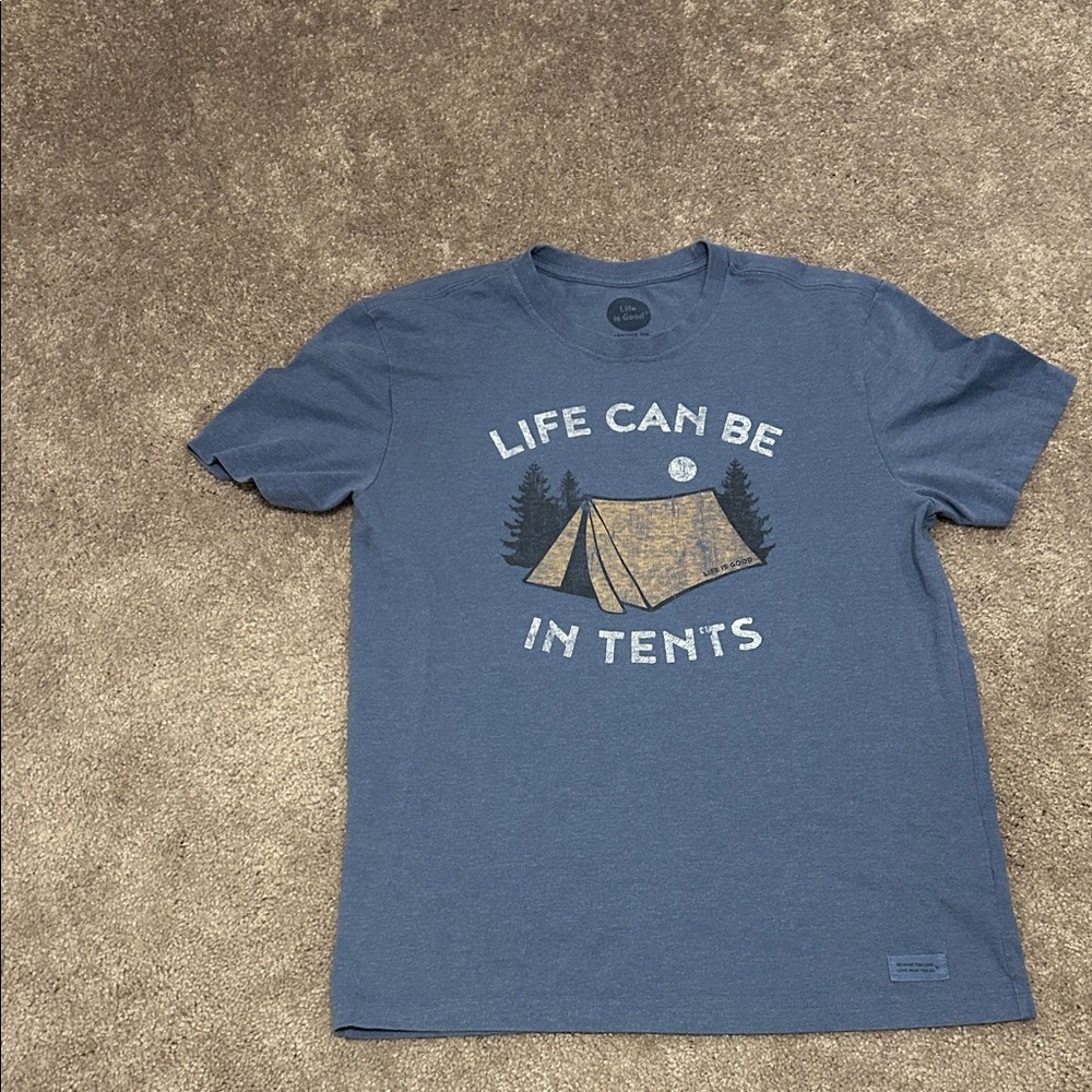 Blue Life is Good T-Shirt with Tent Design sz:small